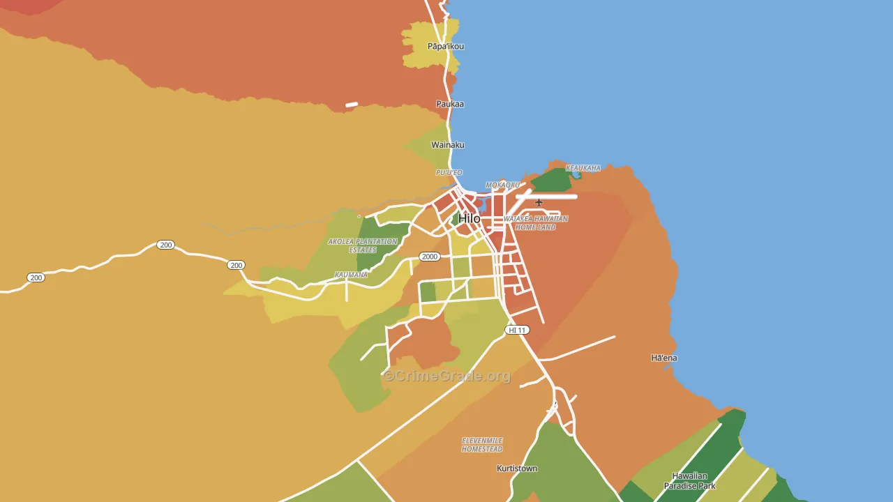 Hilo, HI Map of Robbery Rates