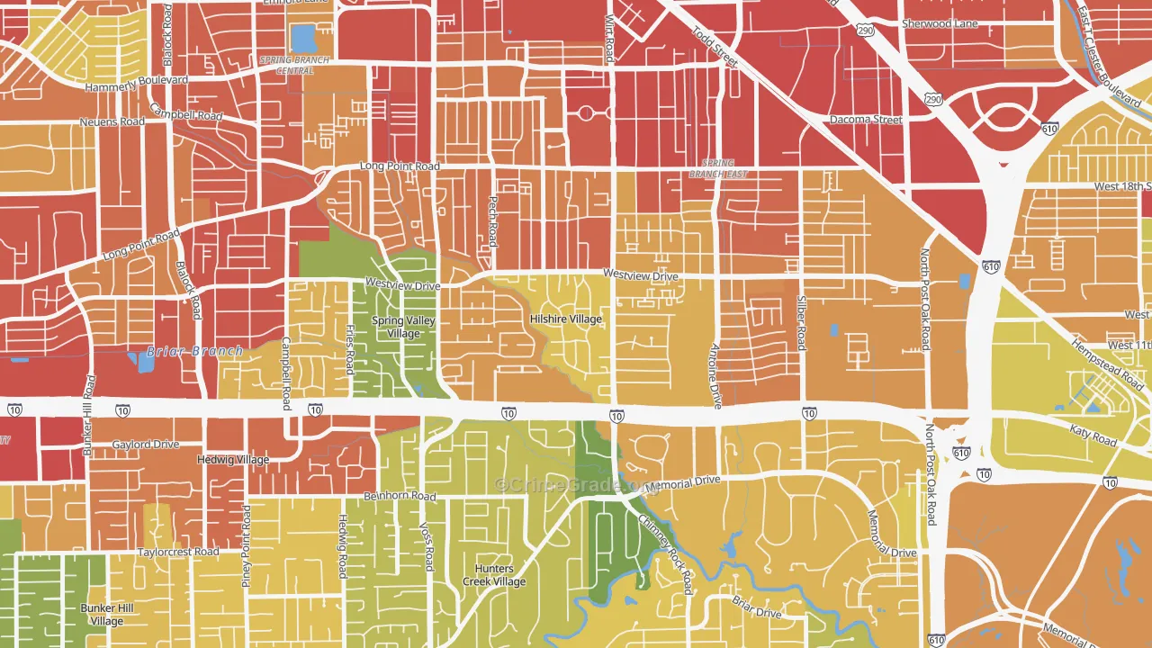 Hilshire Village, TX Map of Robbery Rates