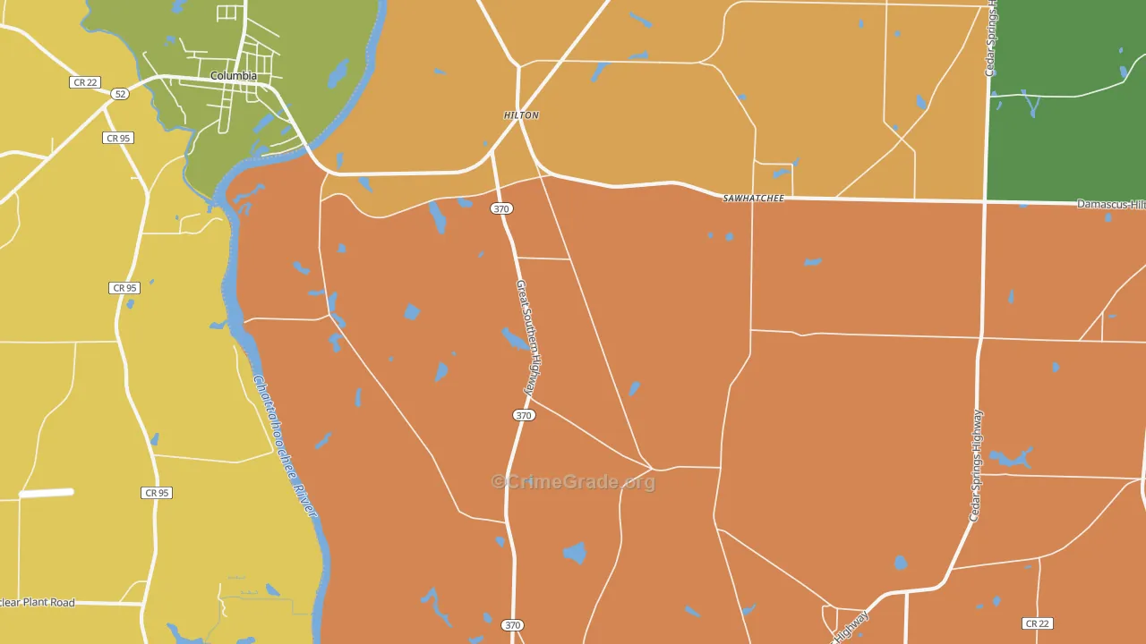 Hilton, GA Map of Robbery Rates
