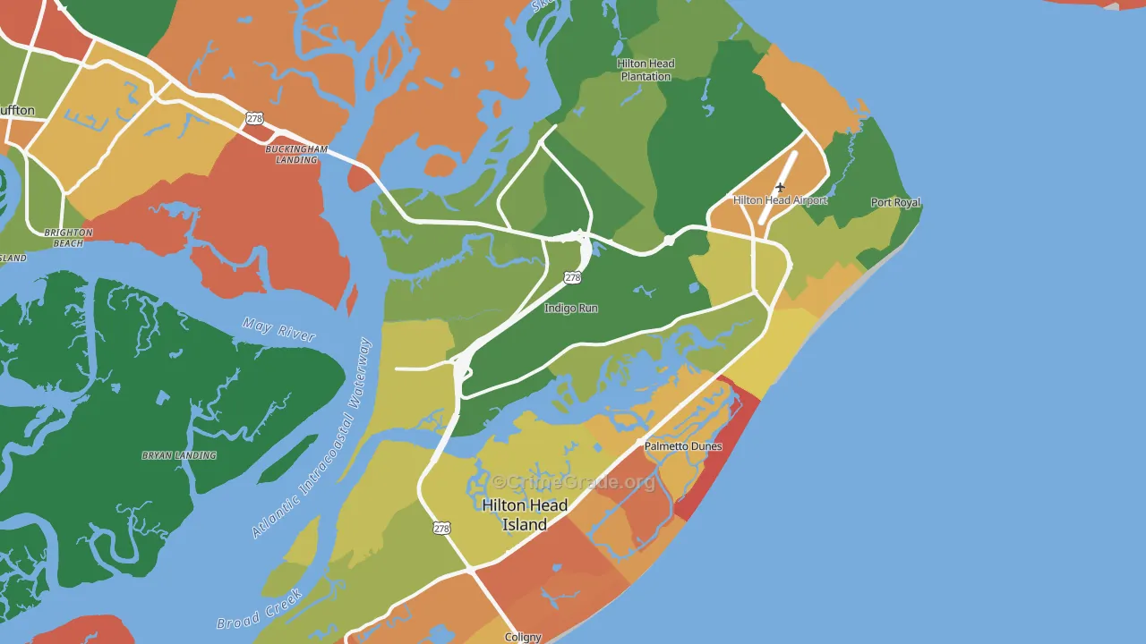 Hilton Head Island, SC Map of Robbery Rates