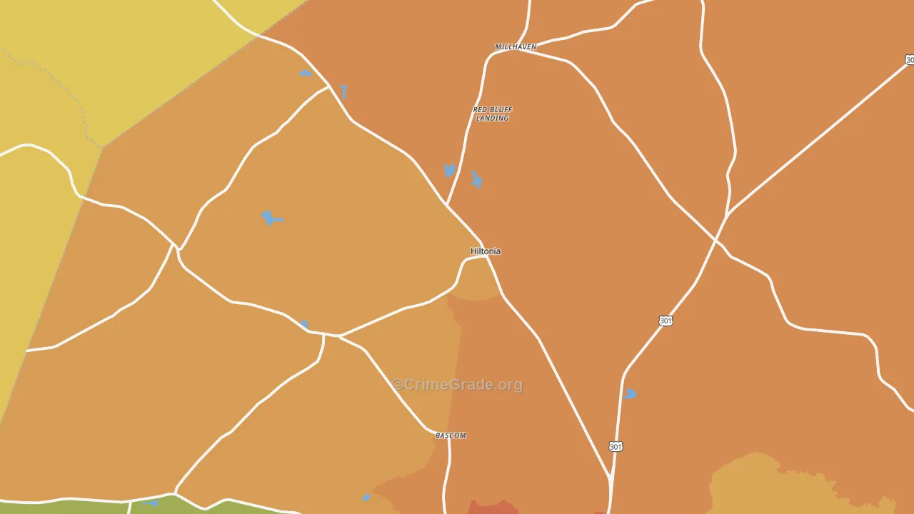 Hiltonia, GA Map of Robbery Rates