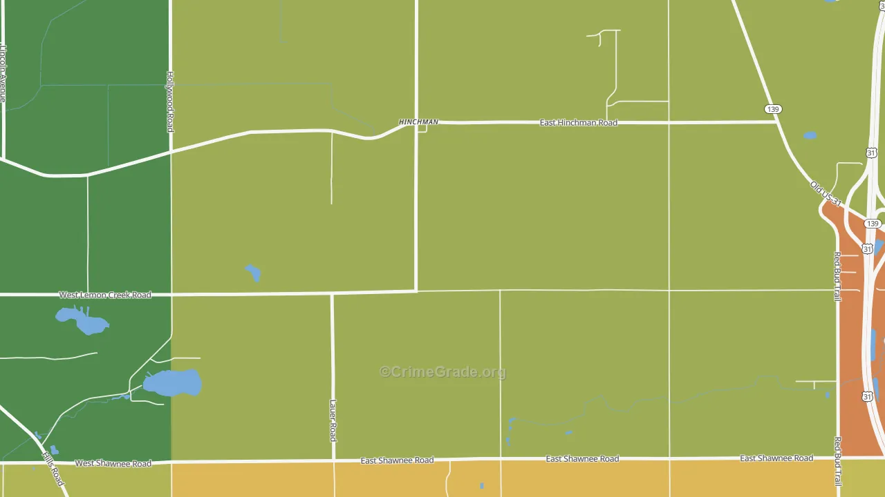 Hinchman, MI Map of Robbery Rates