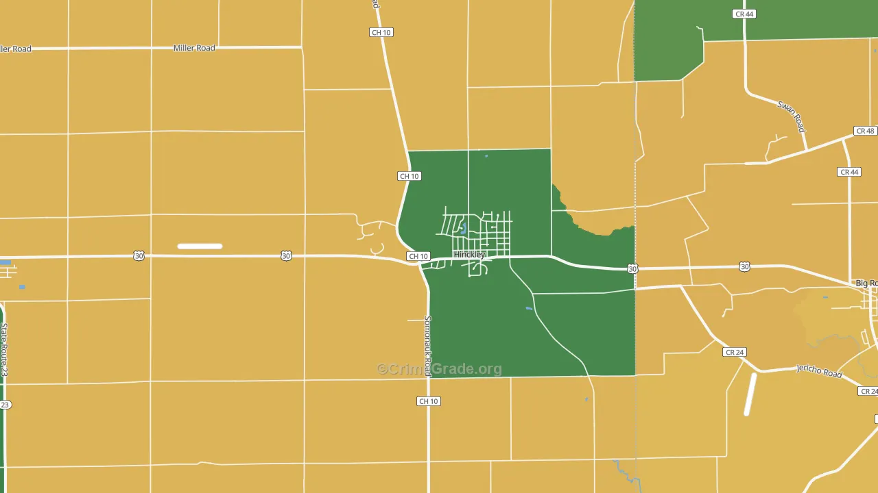 Hinckley, IL Map of Robbery Rates