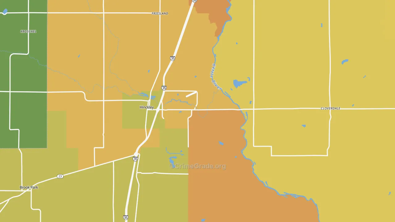 Hinckley, MN Map of Robbery Rates
