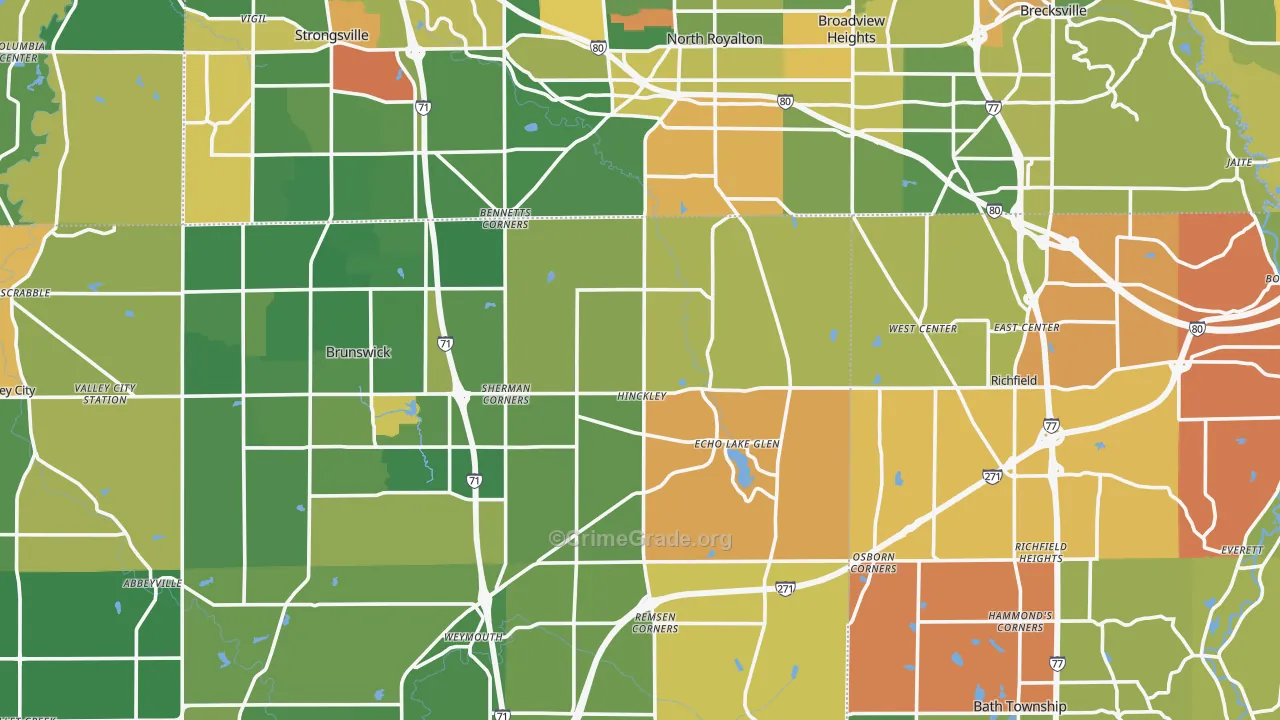 Hinckley, OH Map of Robbery Rates