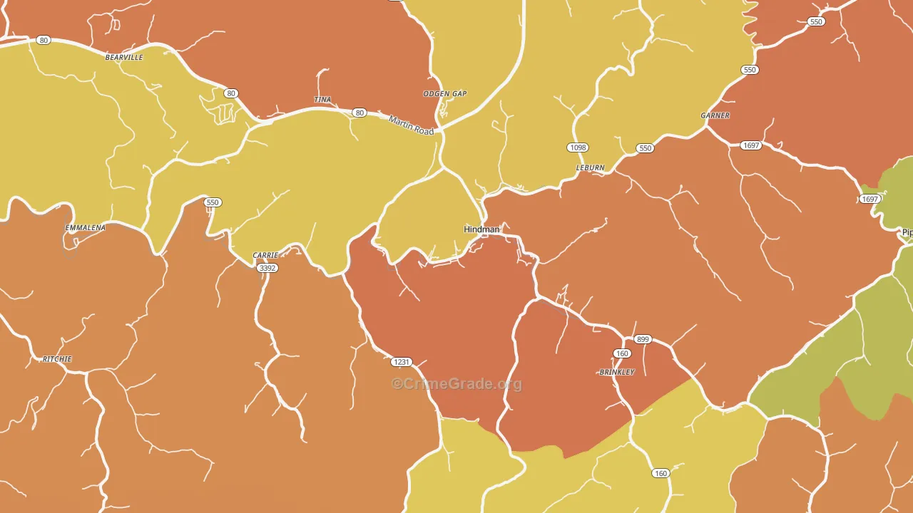 Hindman, KY Map of Robbery Rates