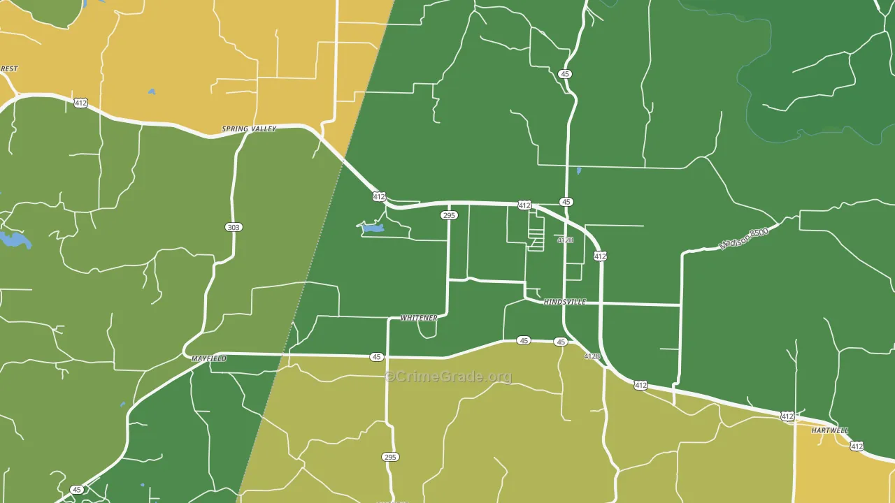 Hindsville, AR Map of Robbery Rates
