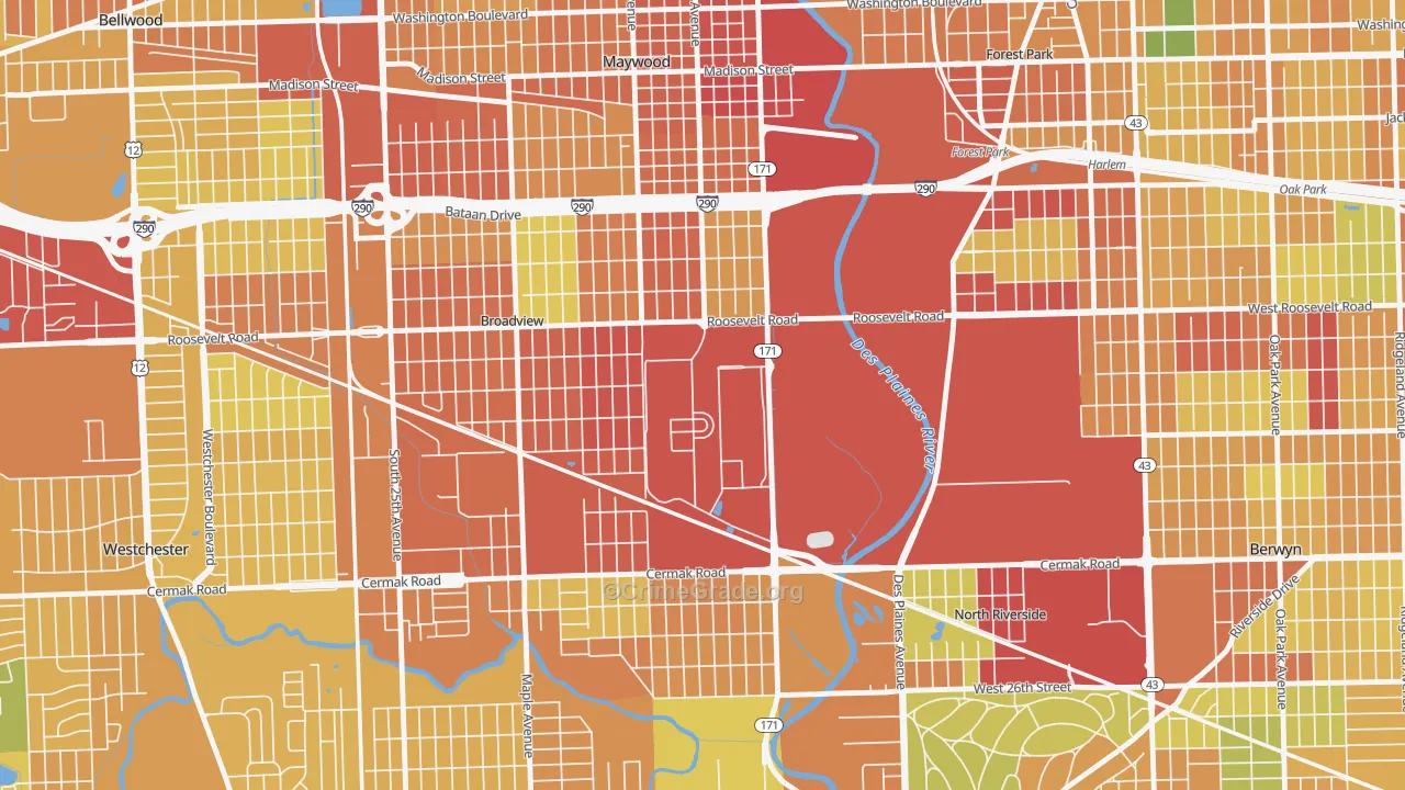 Hines, IL Map of Robbery Rates