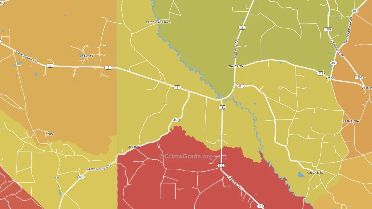 Hineston, LA Map of Robbery Rates