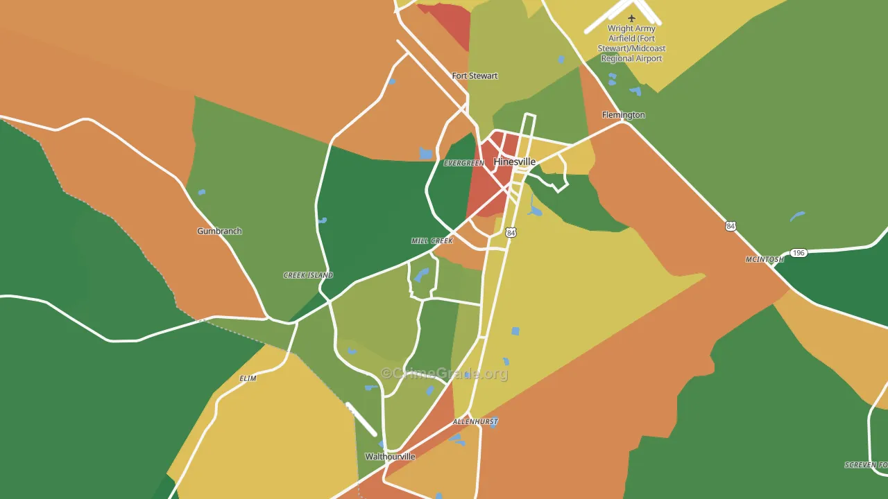 Hinesville, GA Map of Robbery Rates