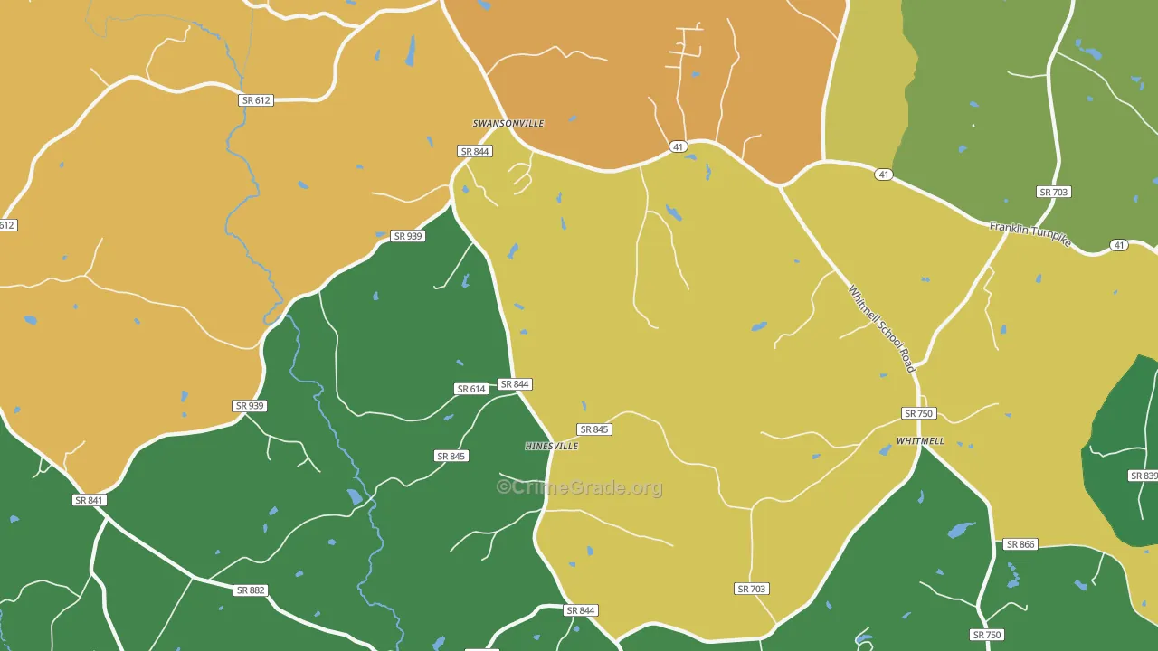 Hinesville, VA Map of Robbery Rates