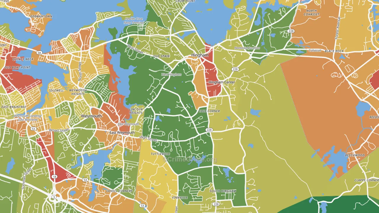 Hingham, MA Map of Robbery Rates