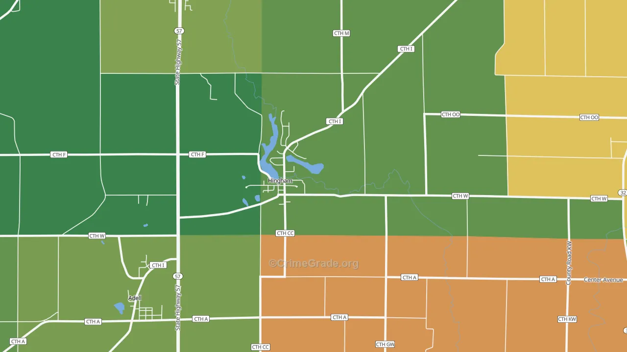 Hingham, WI Map of Robbery Rates