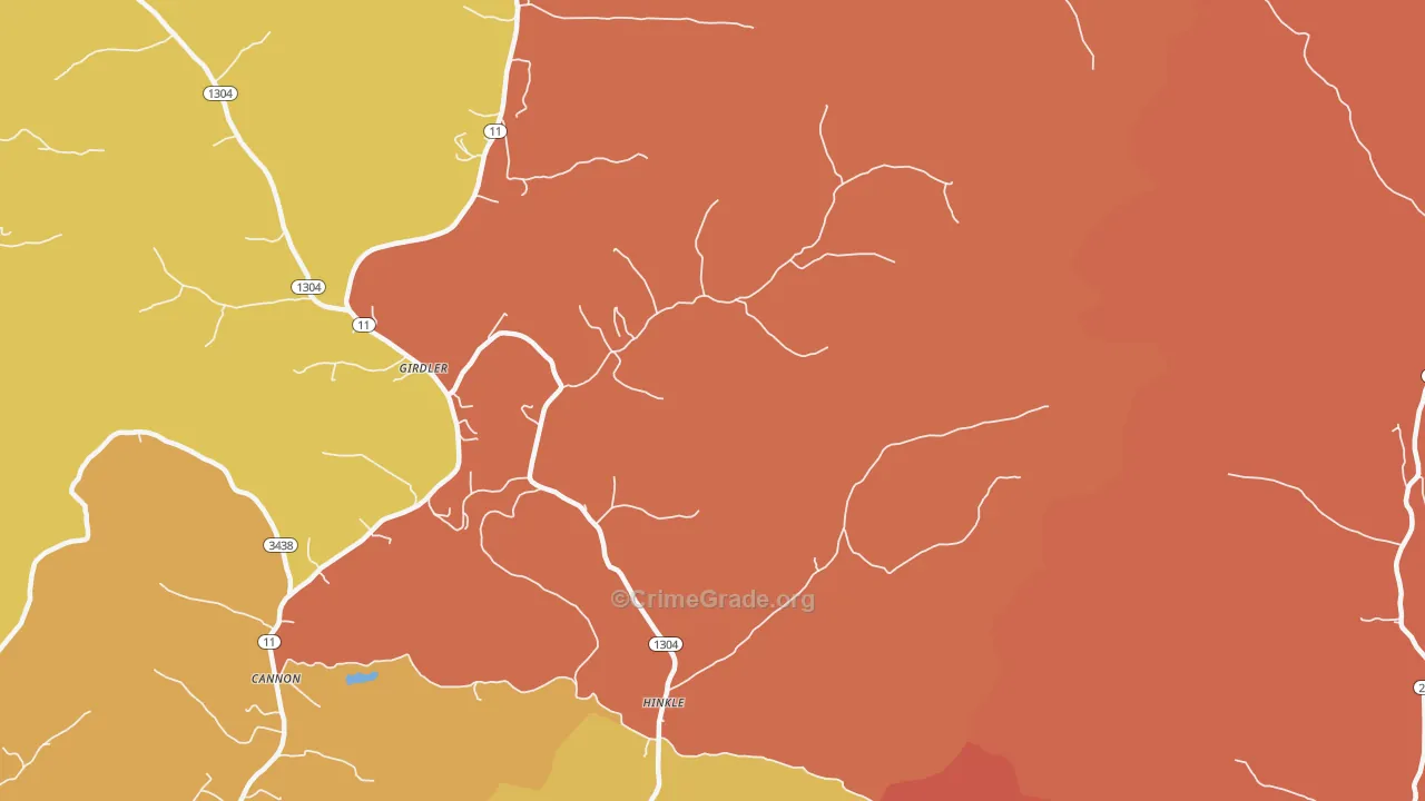 Hinkle, KY Map of Robbery Rates