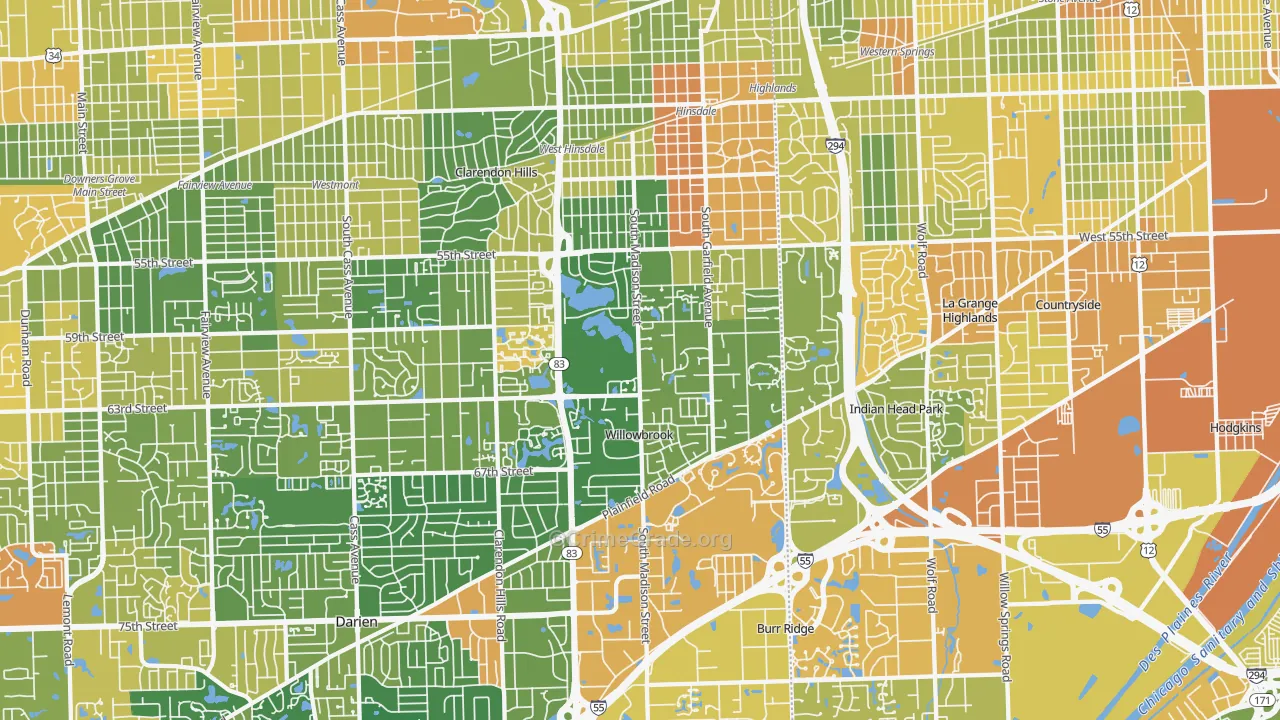 Hinsdale, IL Map of Robbery Rates
