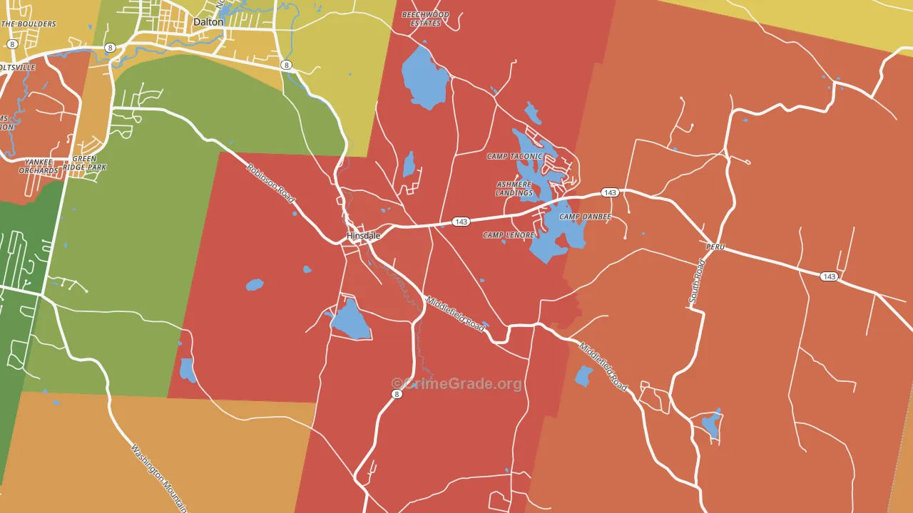 Hinsdale, MA Map of Robbery Rates