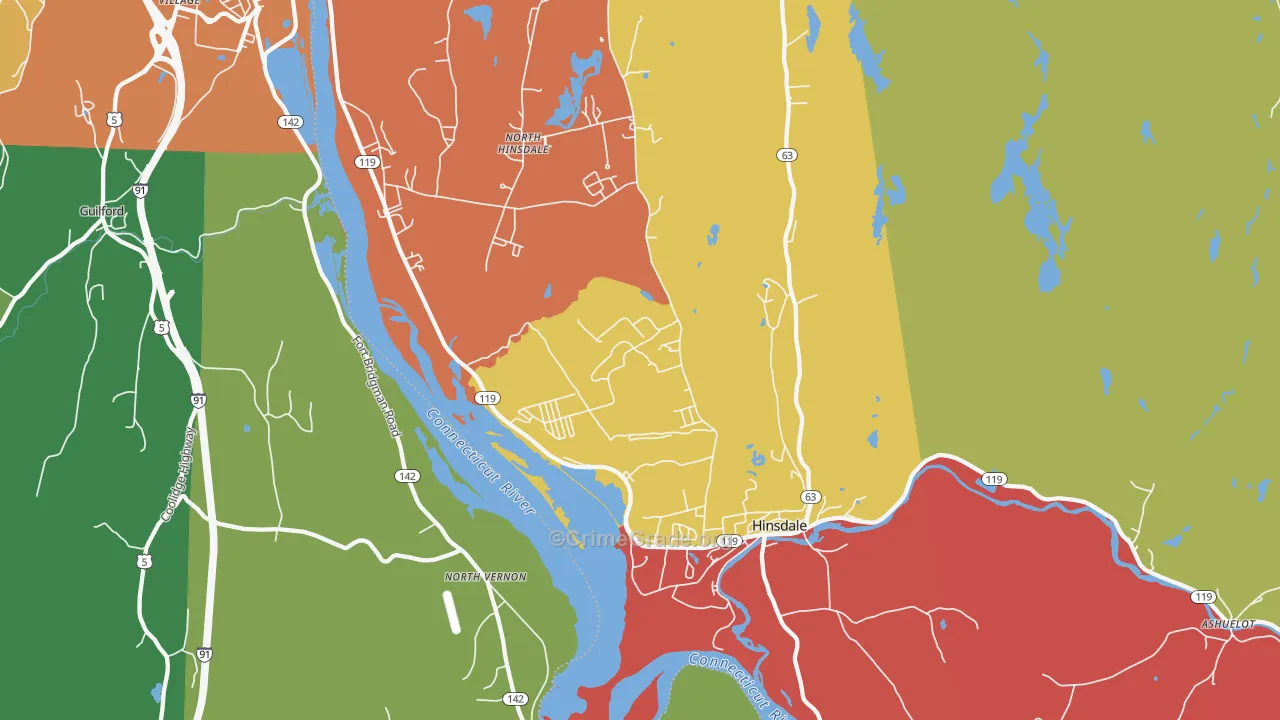 Hinsdale, NH Map of Robbery Rates