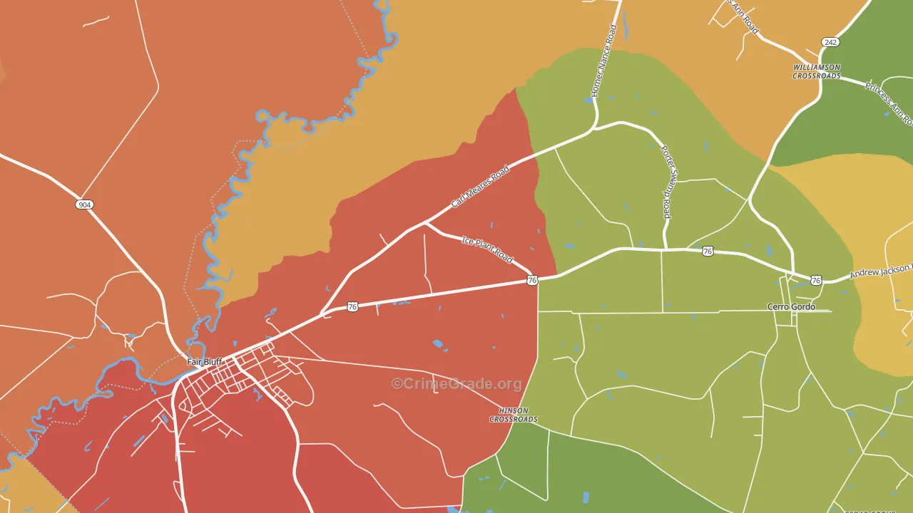 Hinson Crossroads, NC Map of Robbery Rates