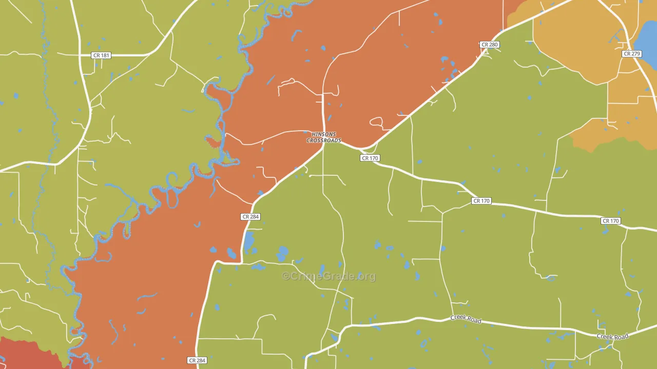 Hinsons Crossroads, FL Map of Robbery Rates