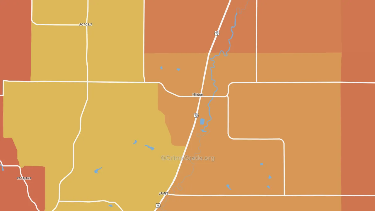 Hinton, IA Map of Robbery Rates