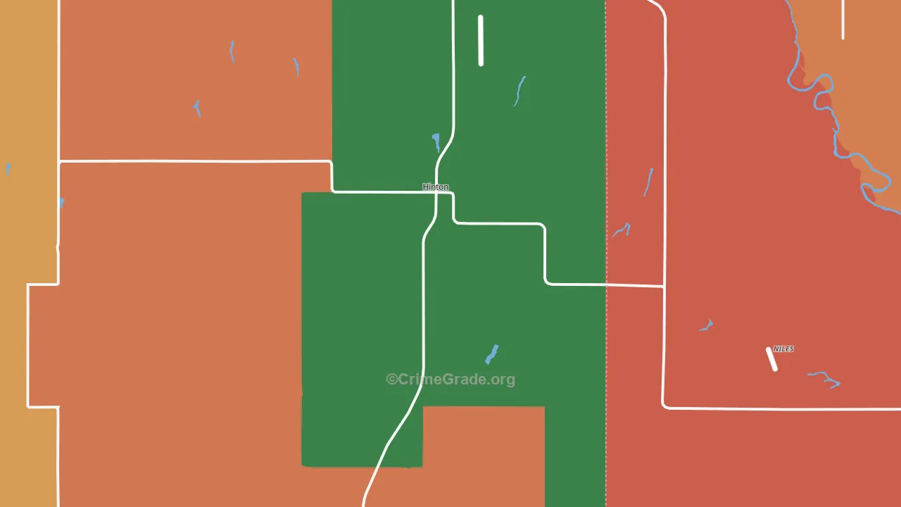 Hinton, OK Map of Robbery Rates