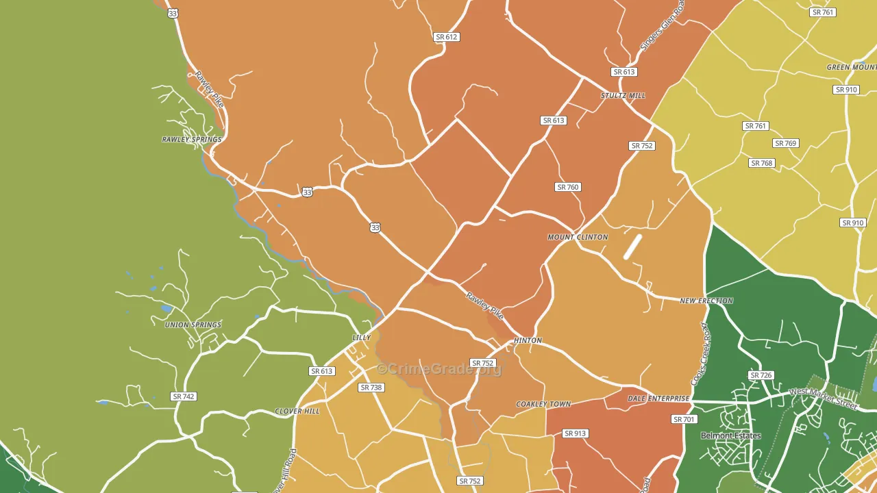 Hinton, VA Map of Robbery Rates