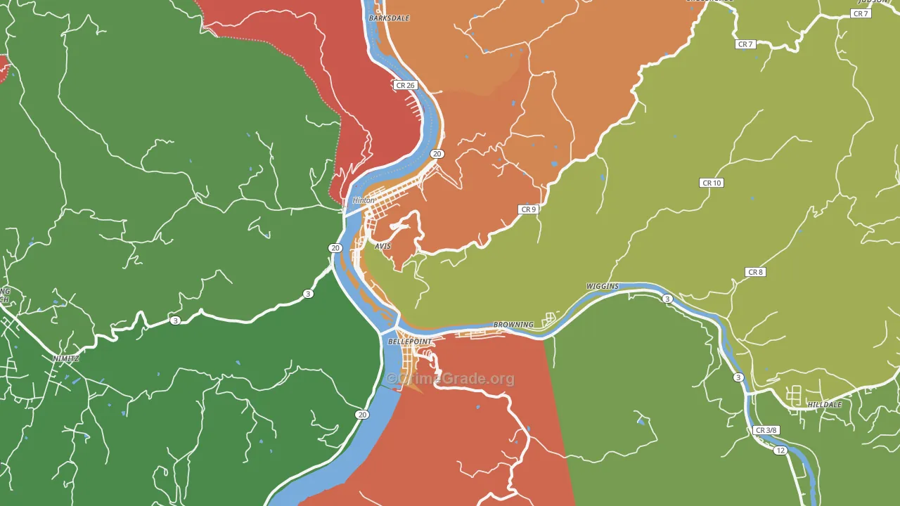 Hinton, WV Map of Robbery Rates