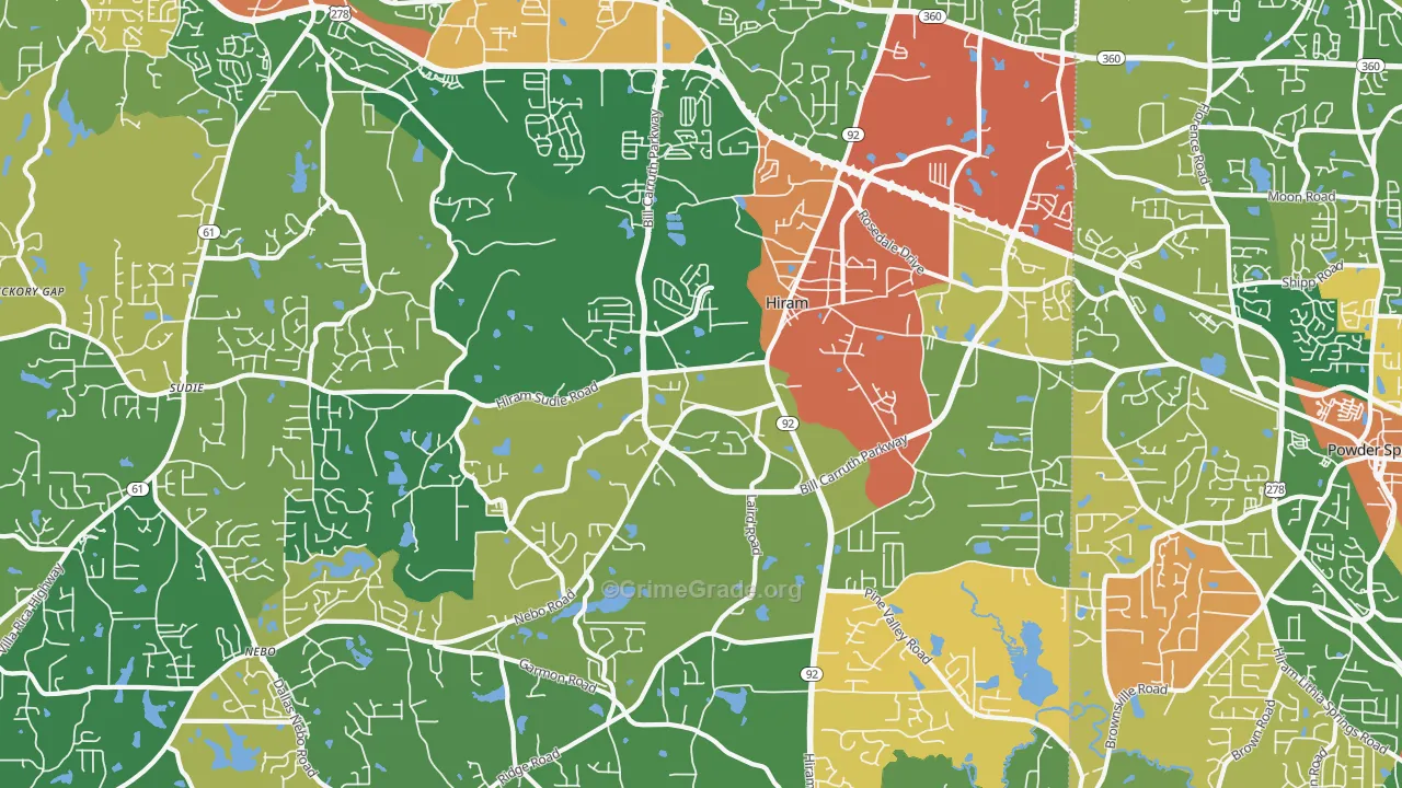 Hiram, GA Map of Robbery Rates