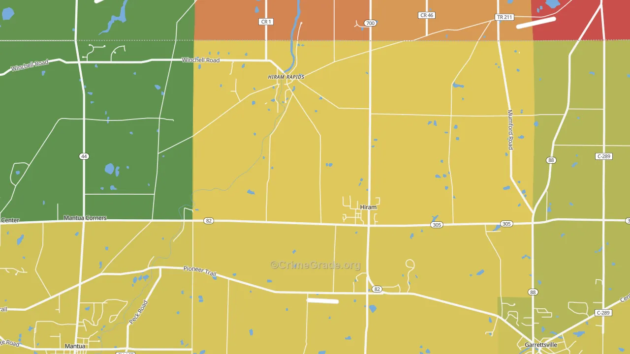 Hiram, OH Map of Robbery Rates
