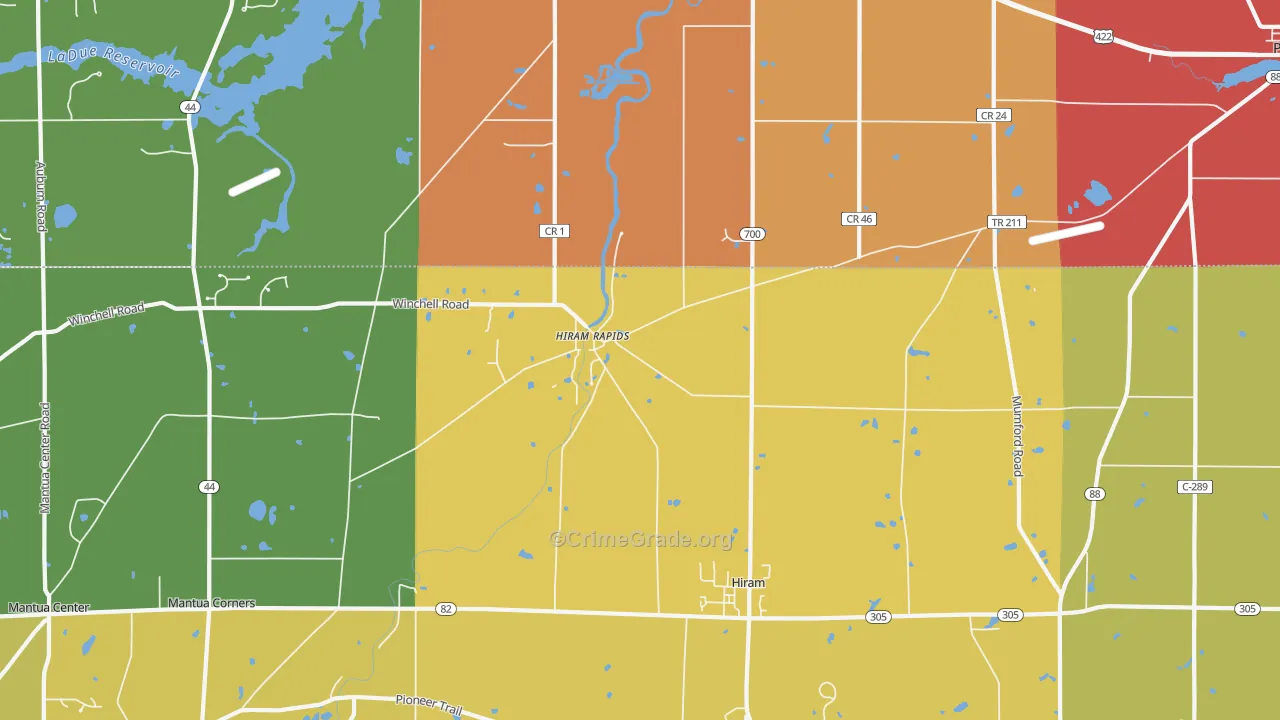 Hiram Rapids, OH Map of Robbery Rates