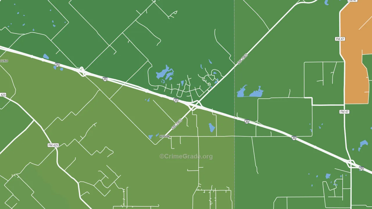 Hiram, TX Map of Robbery Rates