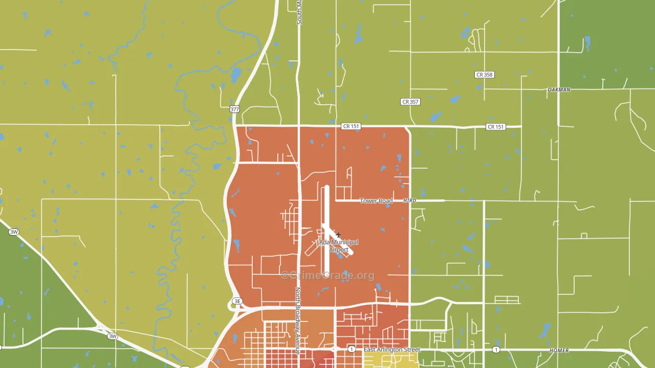 Hird, OK Map of Robbery Rates