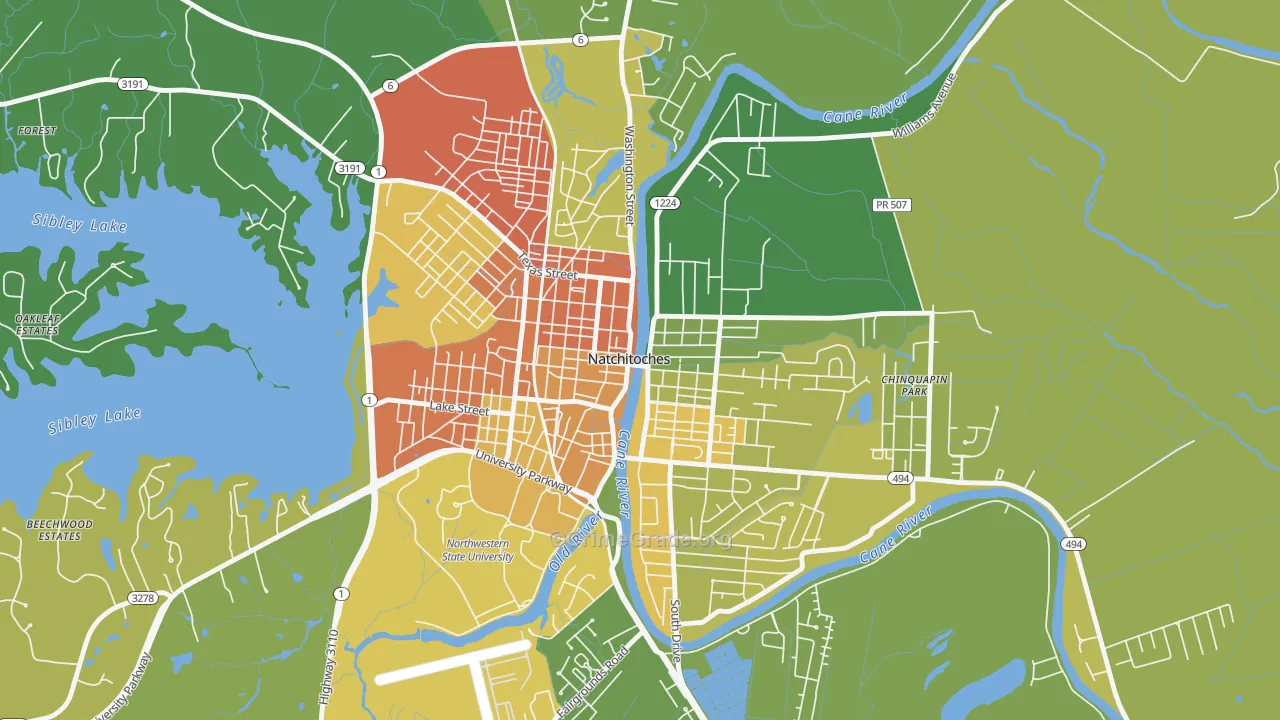 Historic District, Natchitoches, LA Map of Robbery Rates