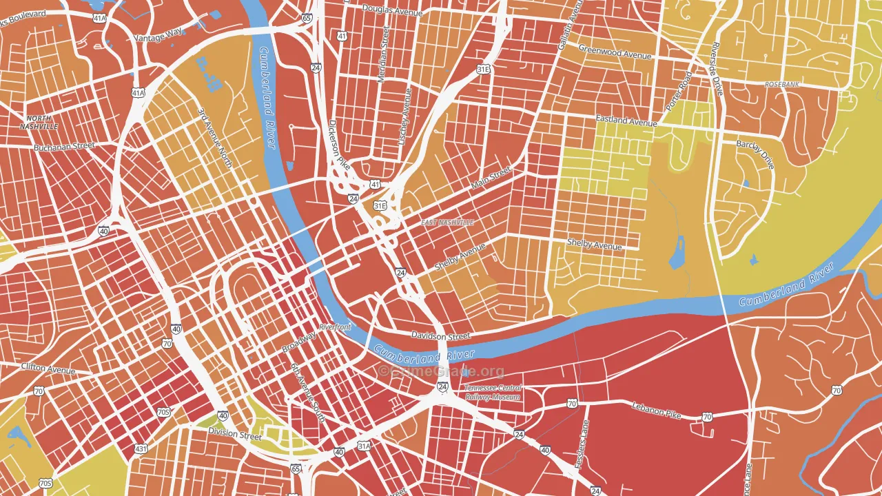 Historic Edgefield, Nashville, TN Map of Robbery Rates