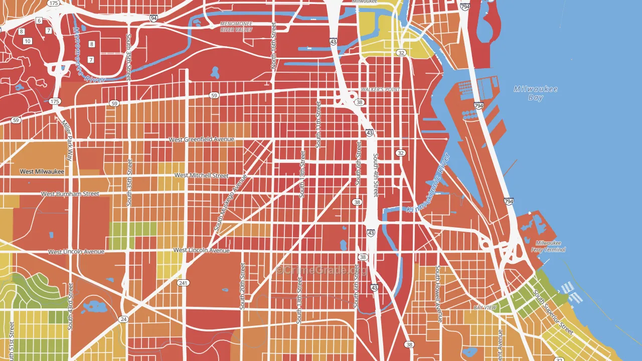 Historic Mitchell Street, Milwaukee, WI Map of Robbery Rates