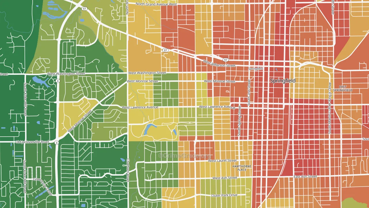Historic West-Side, Springfield, IL Map of Robbery Rates