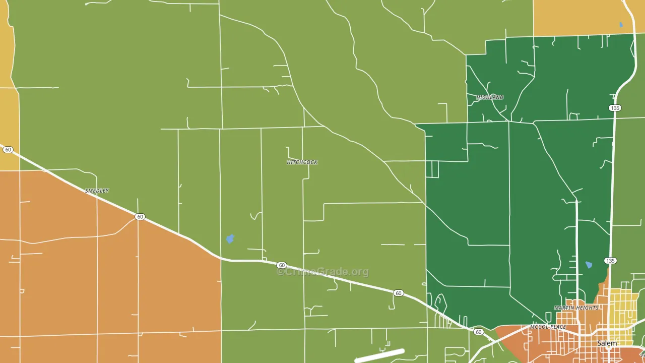 Hitchcock, IN Map of Robbery Rates