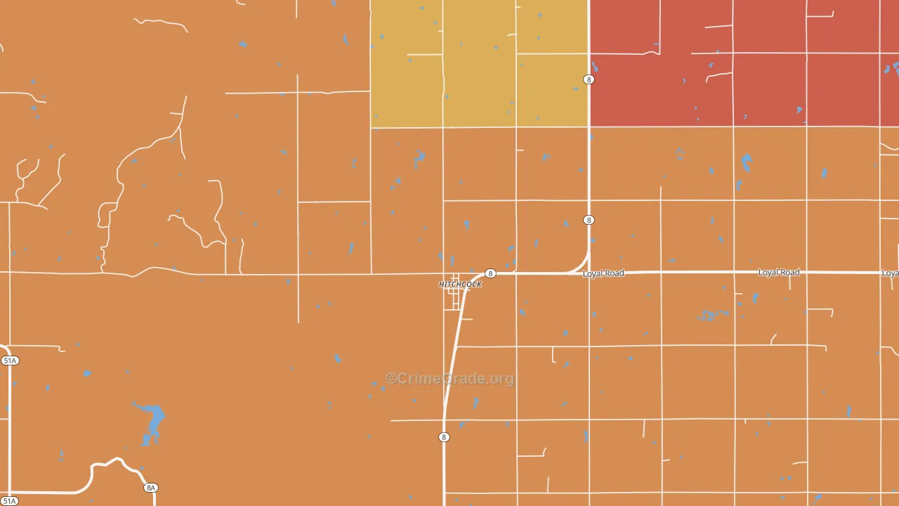 Hitchcock, OK Map of Robbery Rates