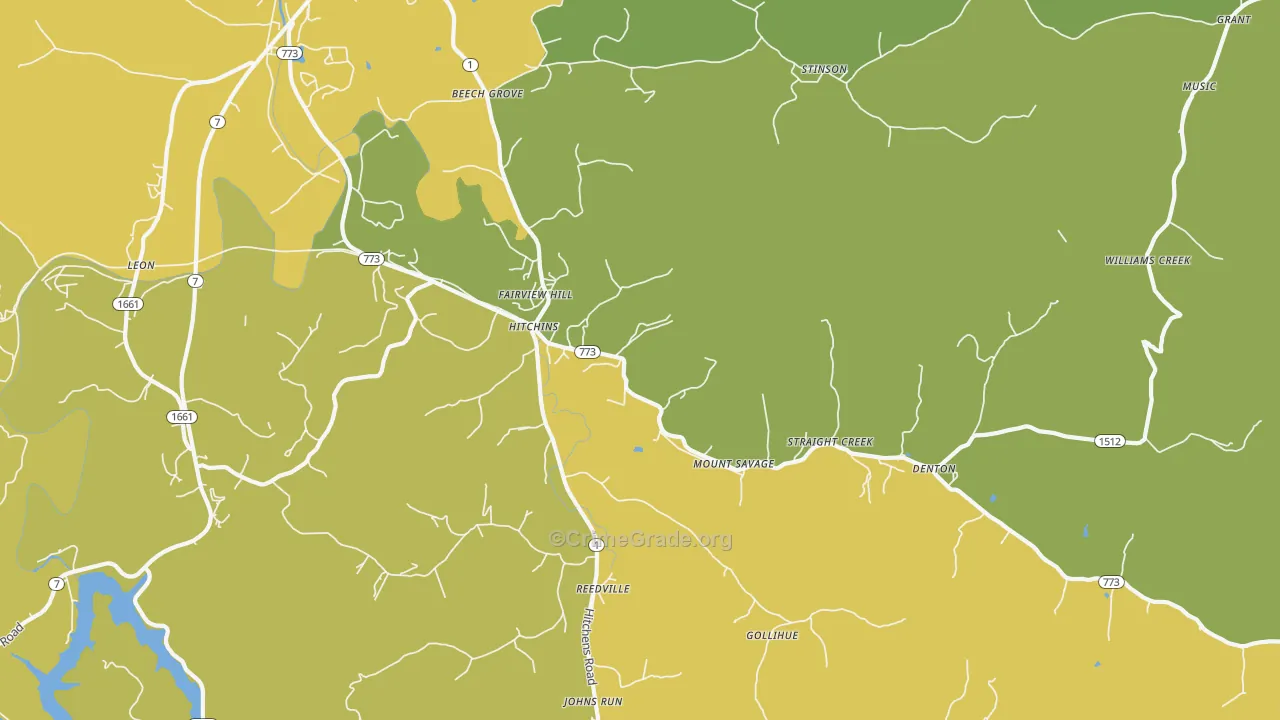 Hitchins, KY Map of Robbery Rates