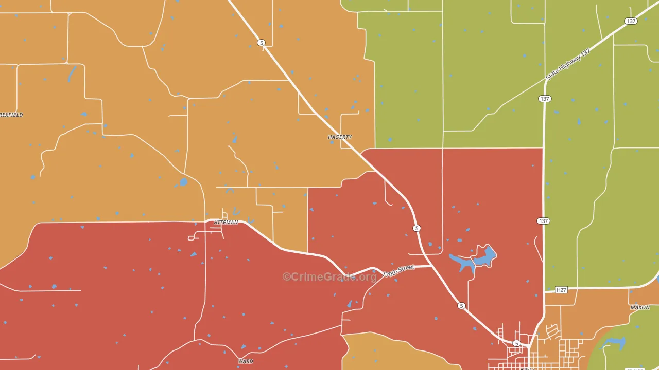 Hiteman, IA Map of Robbery Rates