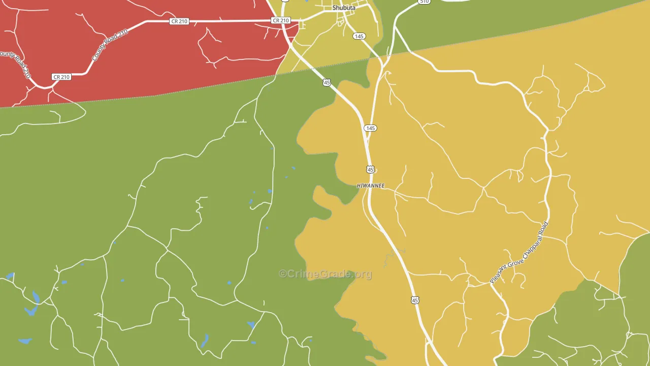 Hiwannee, MS Map of Robbery Rates