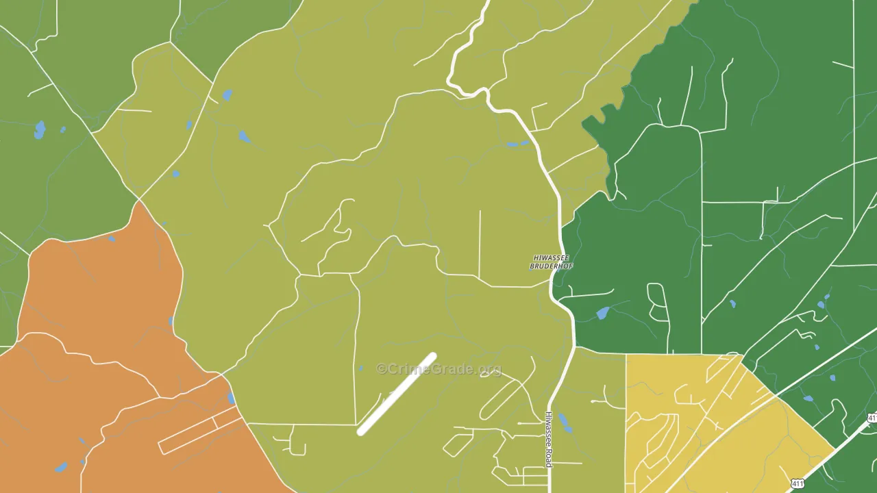Hiwassee College, TN Map of Robbery Rates