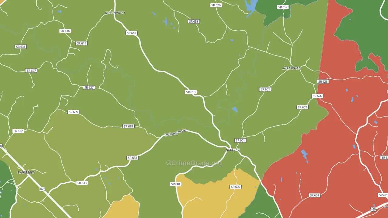 Hixburg, VA Map of Robbery Rates