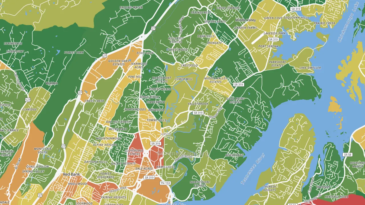 Hixson, TN Map of Robbery Rates