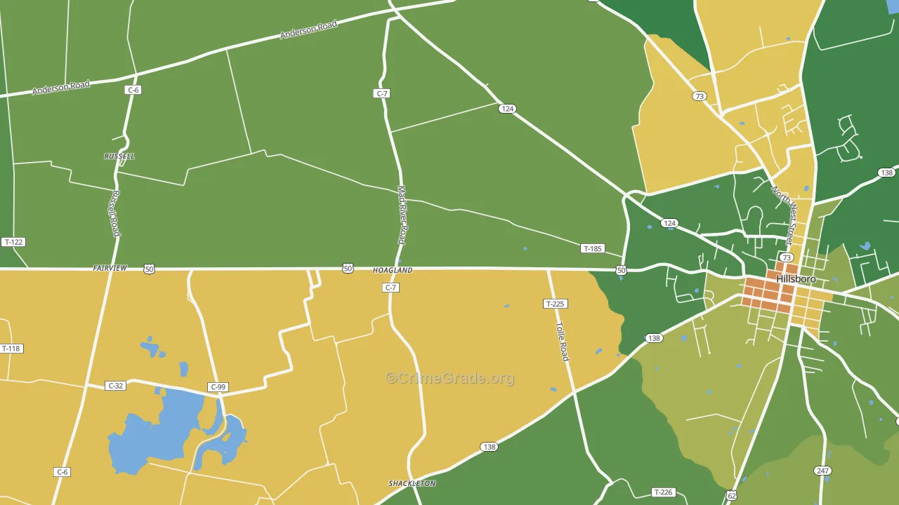 Hoagland, OH Map of Robbery Rates