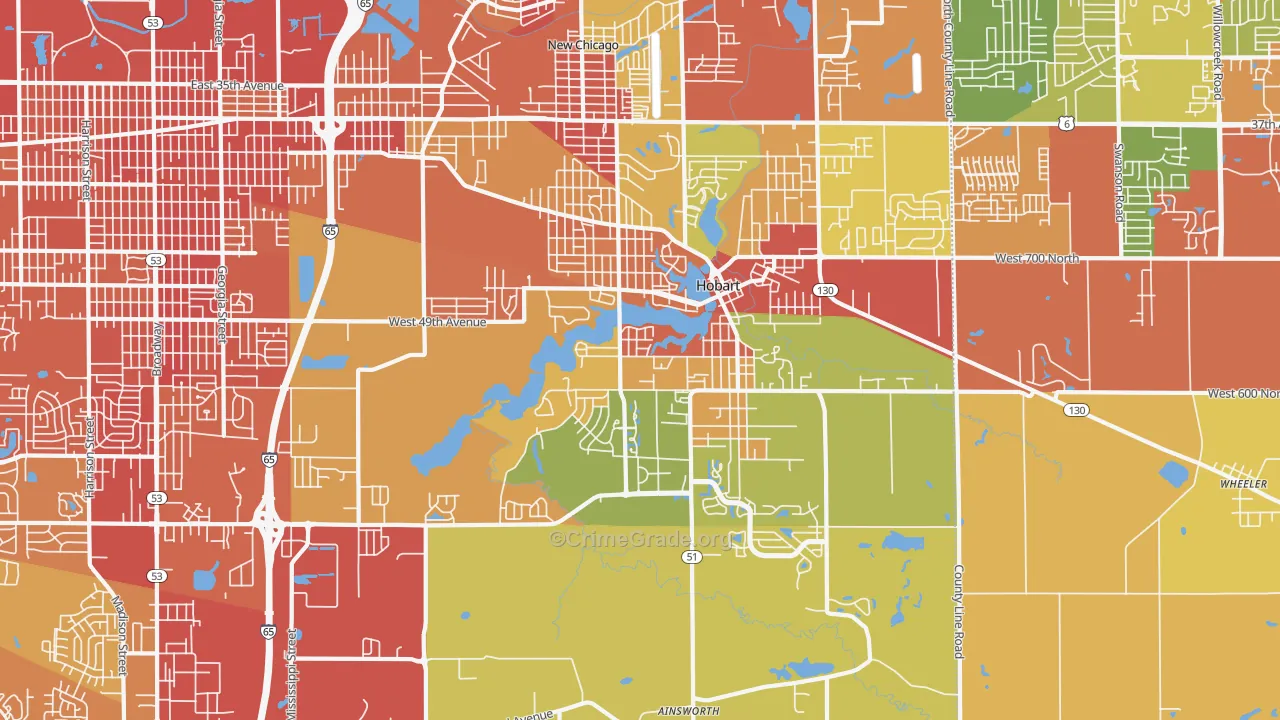 Hobart, IN Map of Robbery Rates