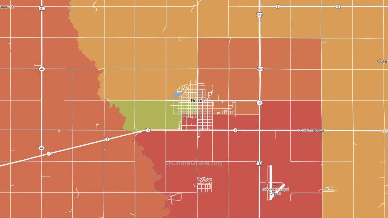 Hobart, OK Map of Robbery Rates