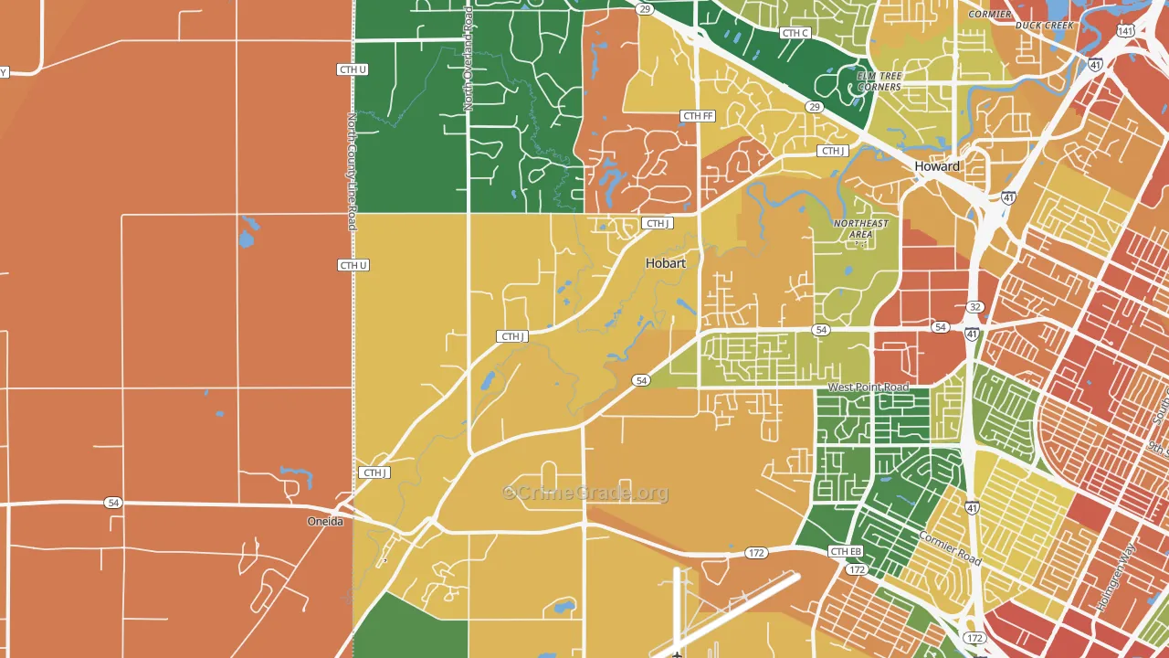 Hobart, WI Map of Robbery Rates