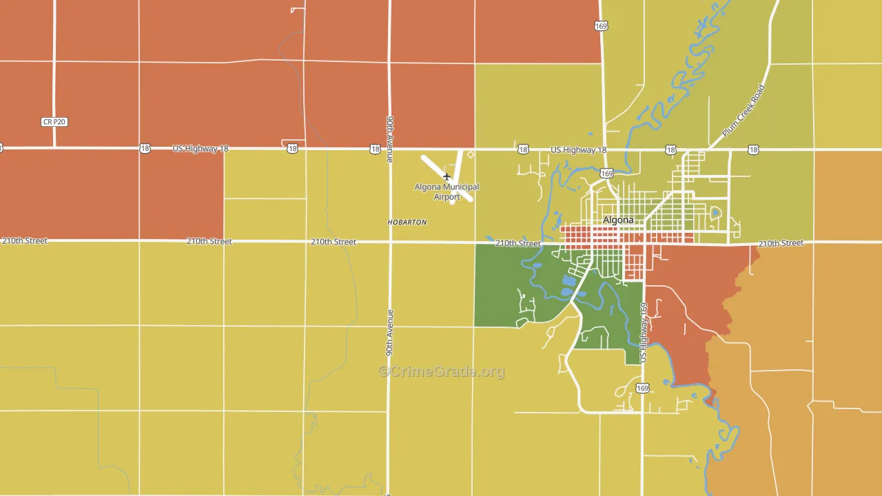 Hobarton, IA Map of Robbery Rates