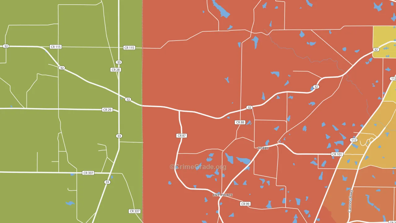 Hobby, GA Map of Robbery Rates